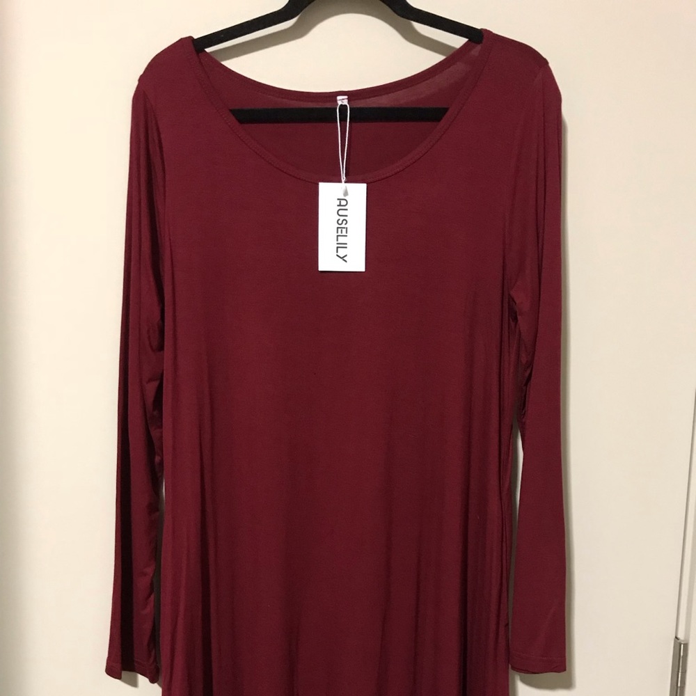 AUSELILY Long Sleeve Swing Dress With Pockets